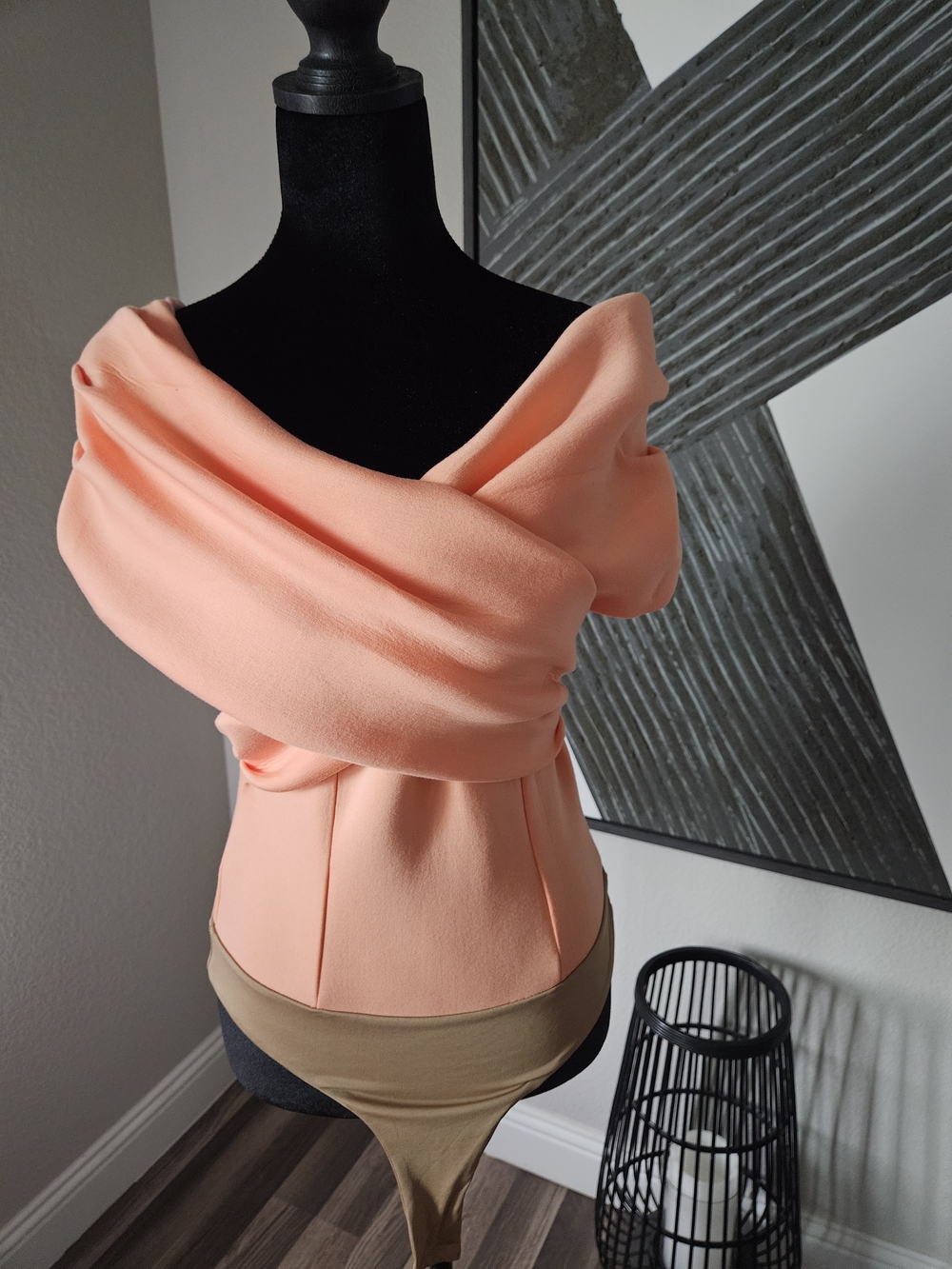 JLUXLABEL Peach Off-Shoulder Draped Bodysuit